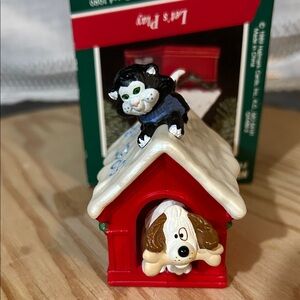 Hallmark Red and White Pet House with Cat and Dog Figures
